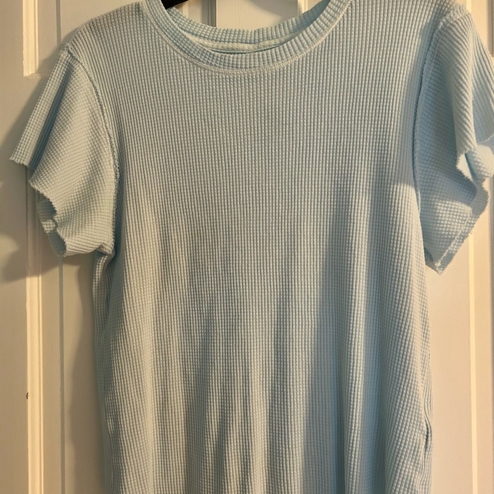 We The Free Light Blue Waffle Tee, Large